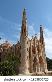 Novelda, Alicante, Spain - June 1 2017 - Sanctuary Of Santa María Magdalena, Novelda On A Sunny Day. This Church Is Designed By Jose Sala Sala, A Pupil Of Gaudi