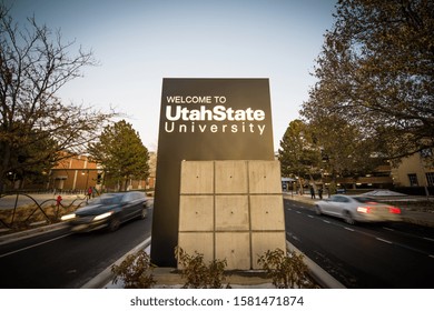 November 1, 2019: The entrance sign to the campus of Utah State University in Logan, Utah. (2033)