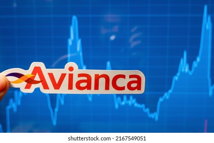 November 10, 2021, Bogota, Colombia. Avianca Emblem Against The Background Of A Share Price Chart.