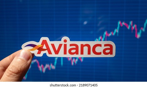 November 10, 2021, Bogota, Colombia. Avianca Emblem Against The Background Of A Share Price Chart.