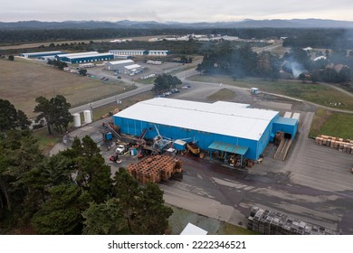 November 11, 2022, Bandon, Oregon, USA. Ocean Spray Cranberry Farm Facility. Aerial Shot. 