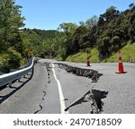 November 15, 2016: Massive Cracks have appeared in The Hundalee Hills on Highway One, North Canterbury after the 7.8  Kaikoura Earthquake, New Zealand.