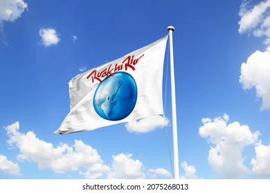 November 16, 2021, Brazil. In This Photo The Rock In Rio Soon Appears On A Flag