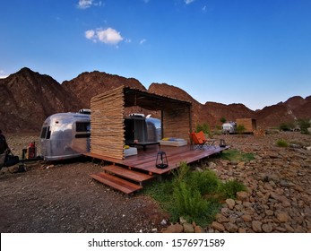 November 16th 2019, Hatta-Dubai UAE, A view of the Sedr Trailers Hotel between the mountains of Hatta in Dubai UAE. The photo is taken late in the afternoon