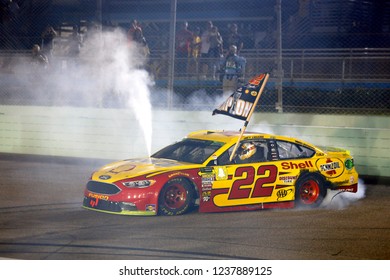 November 18, 2018 - Homestead, Florida, USA: Joey Logano (22) celebrates after winning the Monster Energy NASCAR Cup Series Championship after winning the Ford 400 at Homestead-Miami Speedway 