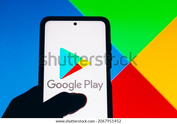 November 2, 2021, Brazil.\
In this photo illustration the Google Play logo seen displayed on a\
smartphone