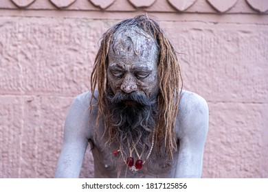 November 2019 Varanasi , India.
Portrait Of A Naga Baba At Varanasi,india.