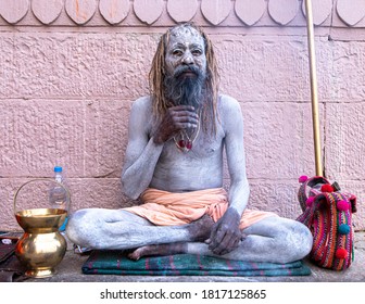 November 2019 Varanasi , India.
Portrait Of A Naga Baba At Varanasi,india.