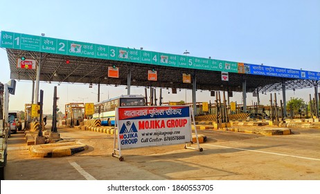 November 2020- Mahroli, Jaipur, India. Vehicles Passing Through Toll Plaza. Checkout Point On The National Highway.