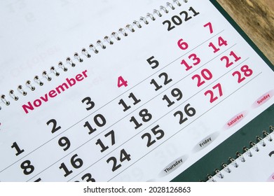 November 2021 On The Calendar Page, Wall Calendar, Business Planning Concept.