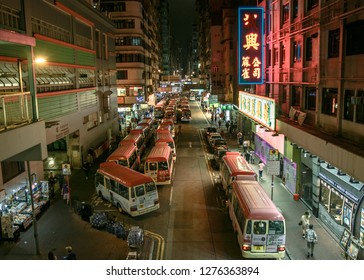 November 22nd, 2018. Hong Kong, China. Dozens Of Mini Buses Parked In Mong Kok. 