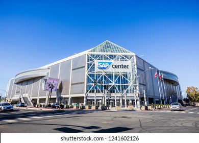 November 25, 2018 San Jose / CA / USA - SAP Center building close to downtown San Jose, south San Francisco bay area; multi-purpose sports and concert venue; home of the San Jose Sharks of the NHL