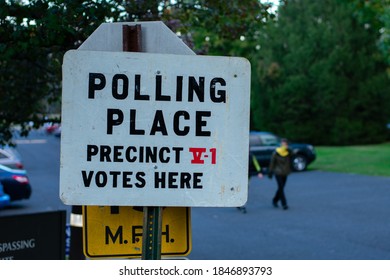 November 3, 2020 - Elkins Park, Pennsylvania: A Polling Place Sign At Gratz College On Election Day In Elkins Park, Pennsylvania