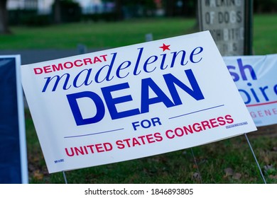 November 3, 2020 - Elkins Park, Pennsylvania: A Madeleine Dean Sign At A Polling Station On Election Day In Elkins Park Pennsylvania