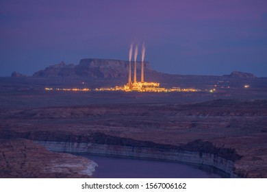 November 4th 2018 - Page Arizona,  United States.  The Navajo Generating Station Coal Power Plant Pictured After Sunset.   This Plant Closed Permanently On November 18 2019. 