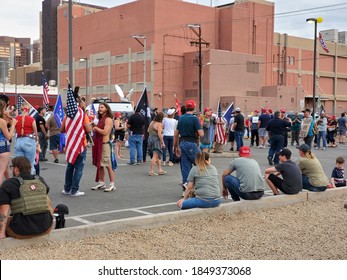 November 6, 2020 - Phoenix, Arizona / USA: Donald Trump supporters rally outside of the Maricopa County Tabulation and Election Center (MCTEC) to voice concerns about every vote being counted. 