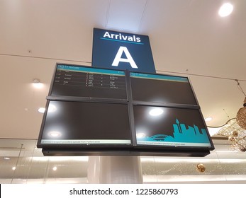 November 8 2018. Sydney NSW Australia. Airport Arrival Board Information At Sydney Kingsford Smith International Airport