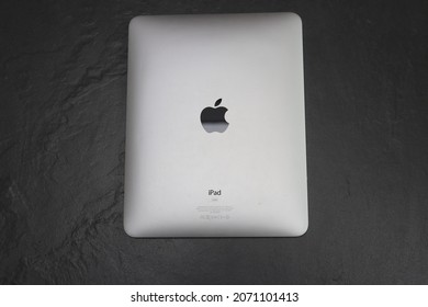 November 8 2021, Leiden The Netherlands: Apple IPad 1, The First Generation, Released On April 3, 2010, Was The First IPad Available. Full Back Body Of The Device Is Shown.