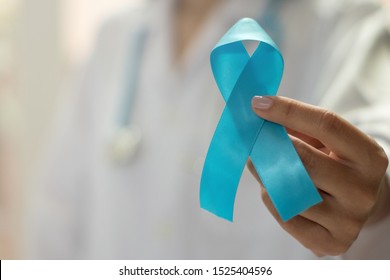 November men health concept. Light blue ribbon awareness for campaign  Prostate cancer and lymphedema disease.