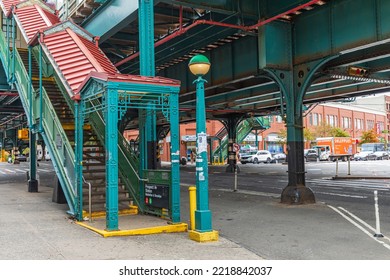 November-02-2021. The Bronx, New York, USA. Stairs To An Elevated Subway Platform In The Bronx. (Editorial Use Only)