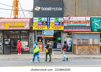 November-02-2021. The Bronx, New York, USA. Small Shops On A Street In The Bronx. (Editorial Use Only)