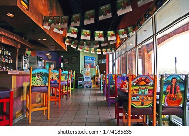 Novi, Michigan, USA. July 20 2017. Colorful Suburban Mexican Restaurant Is Empty On A Weekend.