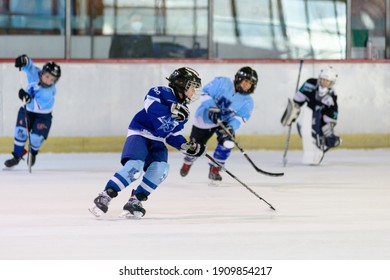 Novi Sad, Serbia - December, 05, 2020: Youth Ice Hockey Team From Novi Sad On Training