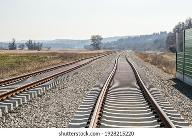 Novi Sad, Serbia - March 02. 2021: A new railway has been installed in Petrovaradin. Vojvodina, Novi Sad, Serbia.
