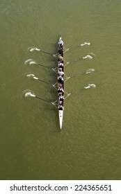 NOVI SAD, SERBIA - OCTOBER 18, 2014: Eight men rowing on Danube River on traditional remote regatta competition. - Shutterstock ID 224365651