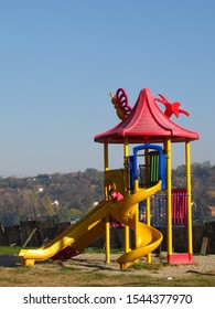 Novi Sad, Serbia, October 31st 2010. - Colorful Plastic Toboggan Equipment At Playground Without Children