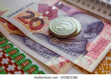 Novi Vinodolski, Croatia - 07 22 2021 Croatian Kuna currency paper money and coins although Croatia is in the EU.