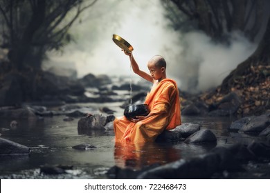 novice monks thailand ,buddhist temple,Novice monk went on a pilgrimage alone stay outdoors.
