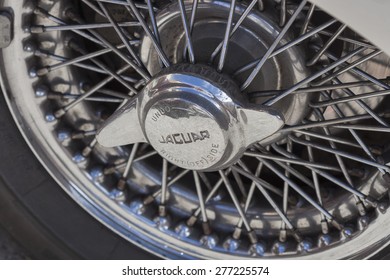 NOVIGRAD, CROATIA - SEPTEMBER 13, 2014: Vintage Disk Gear Car Jaguar Wheel On 5th International Old Timer Car Rally. The Event Organized By The Old Timer Club Eppur Si Muove From Umag.