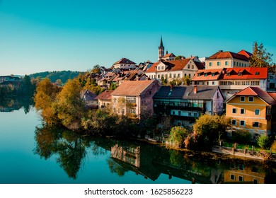 Novo mesto old town, view from the bridge over Krka river, Novo mesto, Dolenjska region, Slovenia. - Shutterstock ID 1625856223