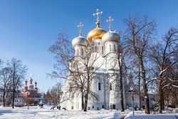 Novodevichy Monastery. The Cathedral In Honor Of The Smolensk Icon Of The Mother Of God And The Church Of The Intercession Of The Most Holy Theotokos Over The Southern Gate Moscow, Russia