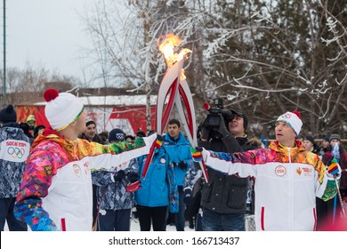 Novosibirsk, Russia - December 7, 2013 :  Passing The Torch Relay, In Novosibirsk