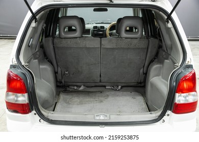 Novosibirsk, Russia -February 10, 2022:  Mazda Demio, Car Big Trunk Open View.
