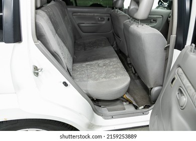 Novosibirsk, Russia -February 10, 2022:  Mazda Demio, . Clean Car Interior. Beige  Back Seats 