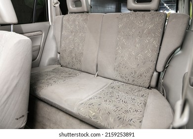 Novosibirsk, Russia -February 10, 2022:  Mazda Demio, . Clean Car Interior. Beige  Back Seats 