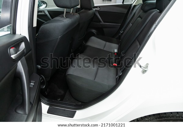 Novosibirsk, Russia\
- February 10, 2022:  Mazda 3, Rear seat for passengers in black\
textile. Comfort car\
inside.\

