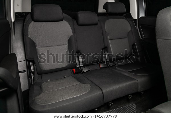 Novosibirsk,
Russia – June 04, 2019:  Scoda Yeti, close-up of the black  rear
seats with seats belt. modern car
interior
