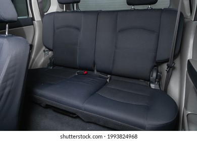 Novosibirsk, Russia - June 19, 2021: Mazda Demio, Clean Car Interior. Black Back Seats 