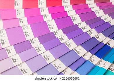 Novosibirsk, Russia - March 04, 2022 - Pantone Color Palette Used To Select The Right Shade In Design, Material Color Matching. View From Above