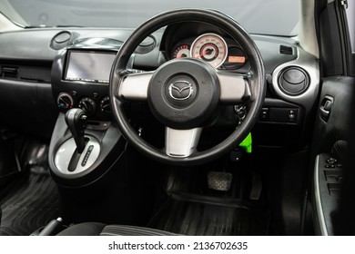 Novosibirsk, Russia -  March   08 , 2022:  Mazda Demio, Modern Car Interior View With Dashboard