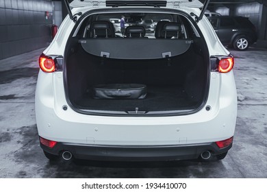 Novosibirsk, Russia – March 2 2021: Mazda CX-5, Rear view of a car with an open trunk. Exterior of a modern car