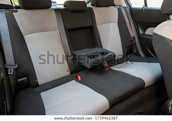 Novosibirsk/ Russia\
– May 03 2020:  Chevrolet Cruze, Rear seat for passengers in black\
textile. Comfort car\
inside.\
