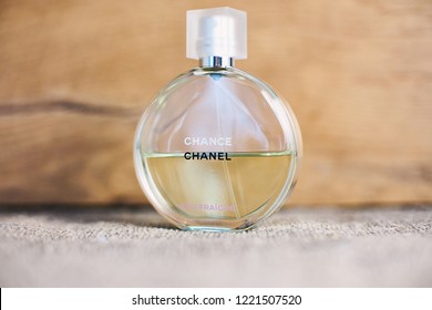 Novosibirsk, Russia- November 05, 2018 : Chanel Perfume In The Style Of Magazine Shooting With  A String Of Pearls And A Book                               