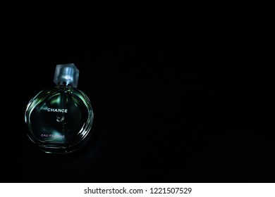 Novosibirsk, Russia- November 05, 2018 : Chanel Perfume In The Style Of Magazine Shooting With  A String Of Pearls And A Book                               