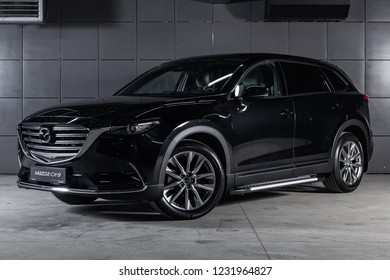 Novosibirsk, Russia - November 16, 2018: Black Mazda CX9, Front View. Photography Of A Modern Car On A Parking In Novosibirsk