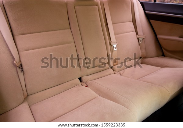 Novosibirsk, Russia – October 10, 2019:  Honda
Civic, beige interior design, car passenger and driver seats with
seats belt. 


